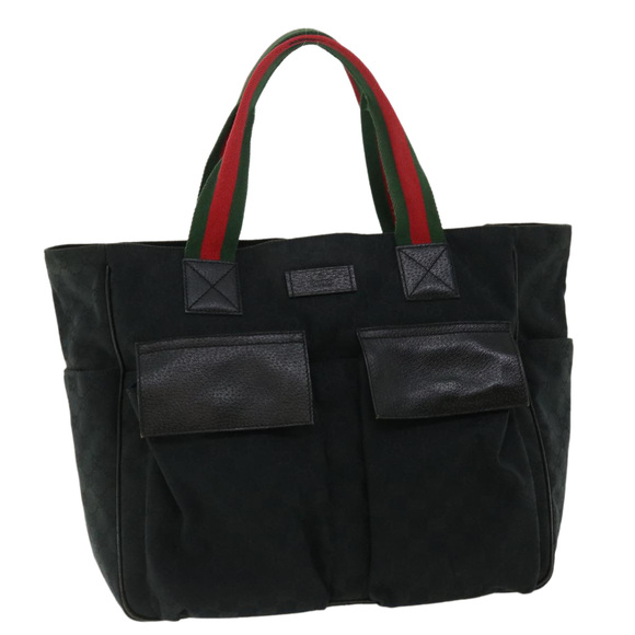 GUCCI GG Canvas Web Sherry Line Hand Bag Black Red Green 161836 Auth 36566 - Picture 1 of 16